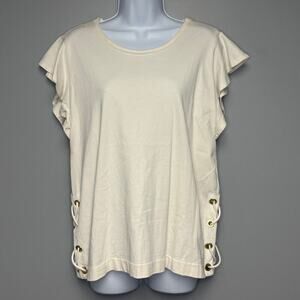 Lauren Ralph Lauren White Side Lace Up Flirty Flutter Sleeve Top Womens Sz L